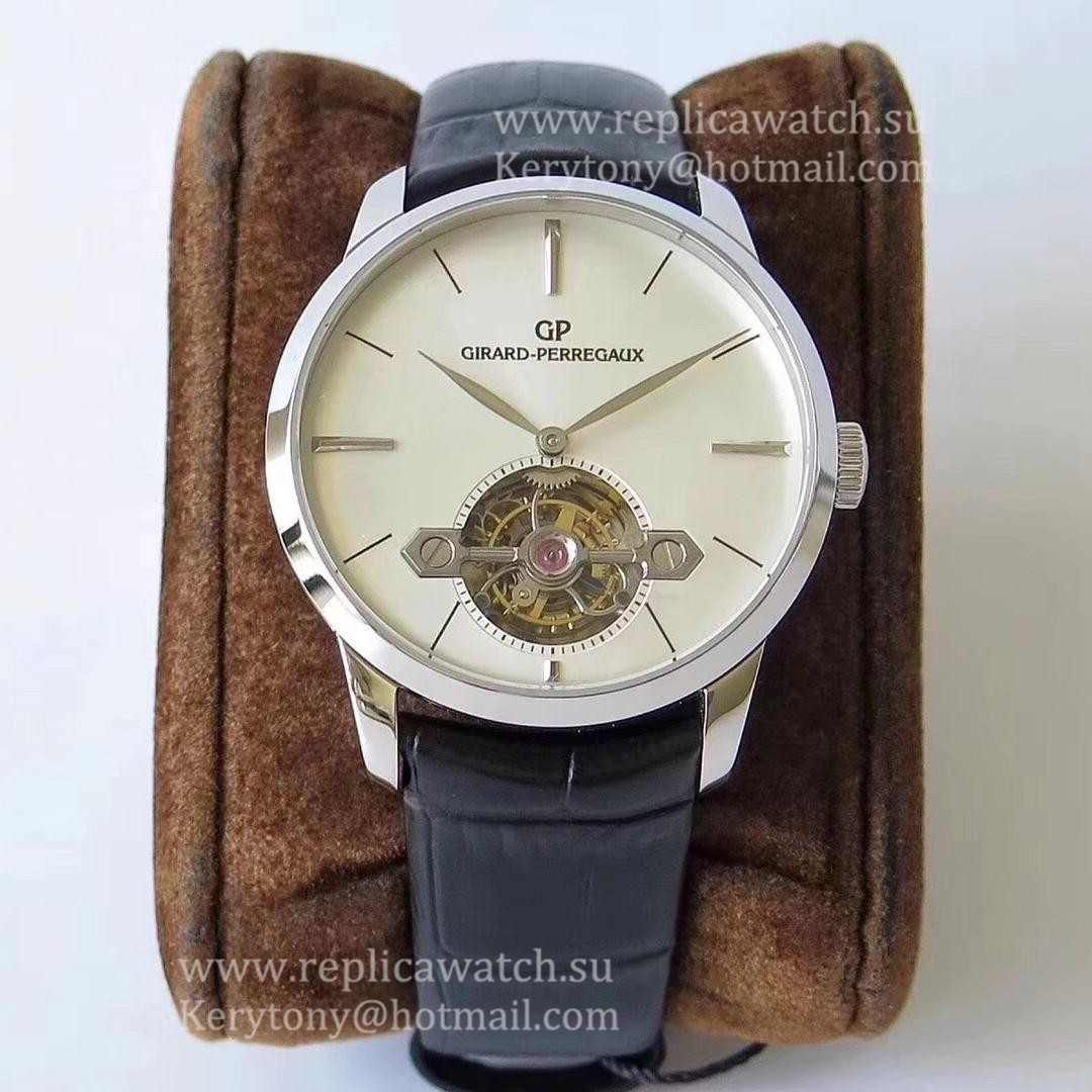 Perfect Replica Girard Perregaux 1966 Tourbillon Sous Pont D’Or 99535-53-131-BK6A Noob Factory SS White Dial Tourbillon