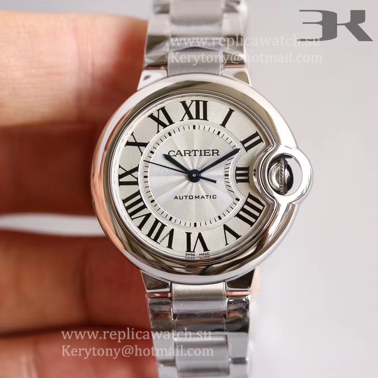 High Quality Ca*t1er Ballon Bleu 28mm / 33mm / 36mm 3KF SS Silver Dial Quartz / NH05A Size 33mm