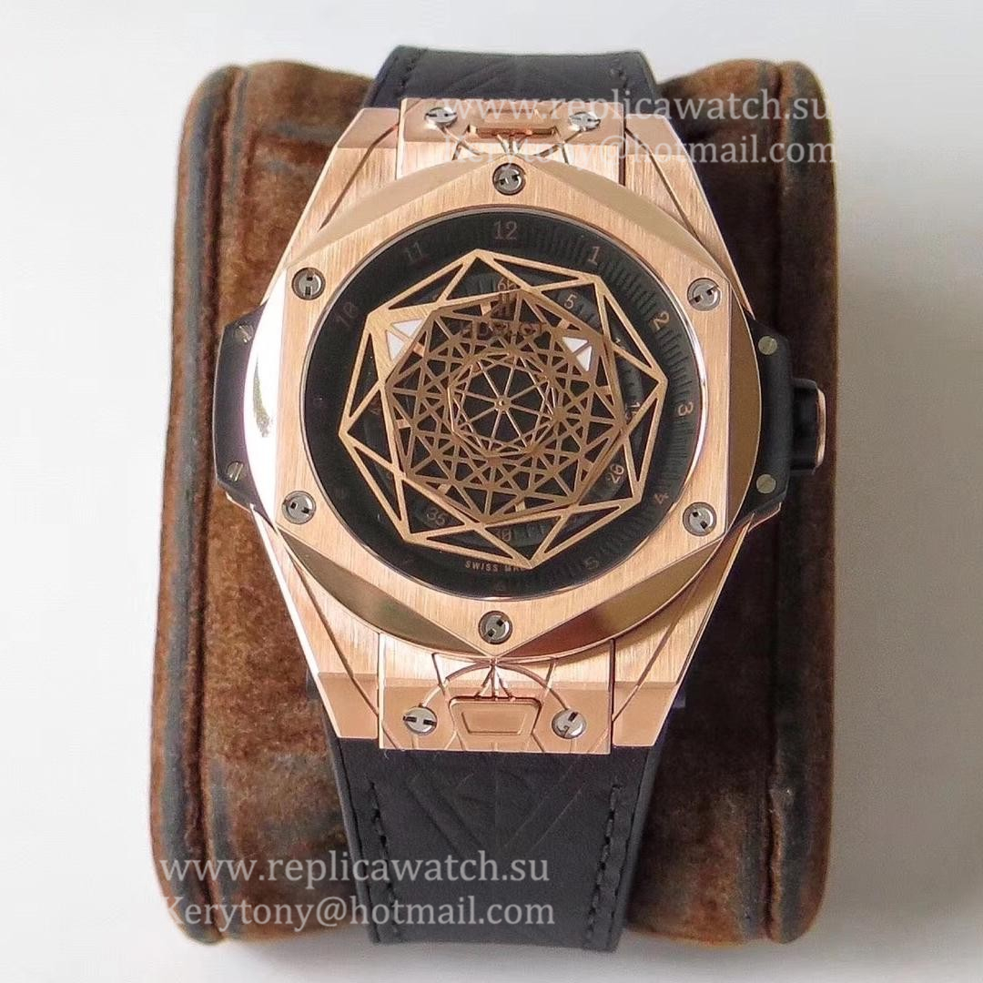 Copy Hublot Big Bang Sang Bleu King Gold 415.OX.1118.VR.MXM17 HBF Rose Gold Black Dial HUB1213 UNICO Manufacture