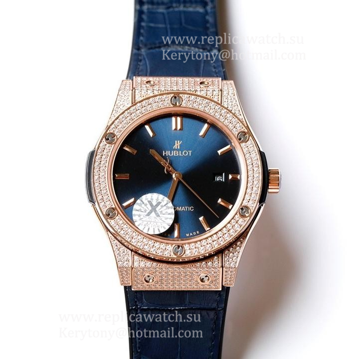 NEW Replica Hublot Classic Fusion 511.NX.1170.LR 45mm XF Rose Gold & D1am0nd Blue Dial M8215