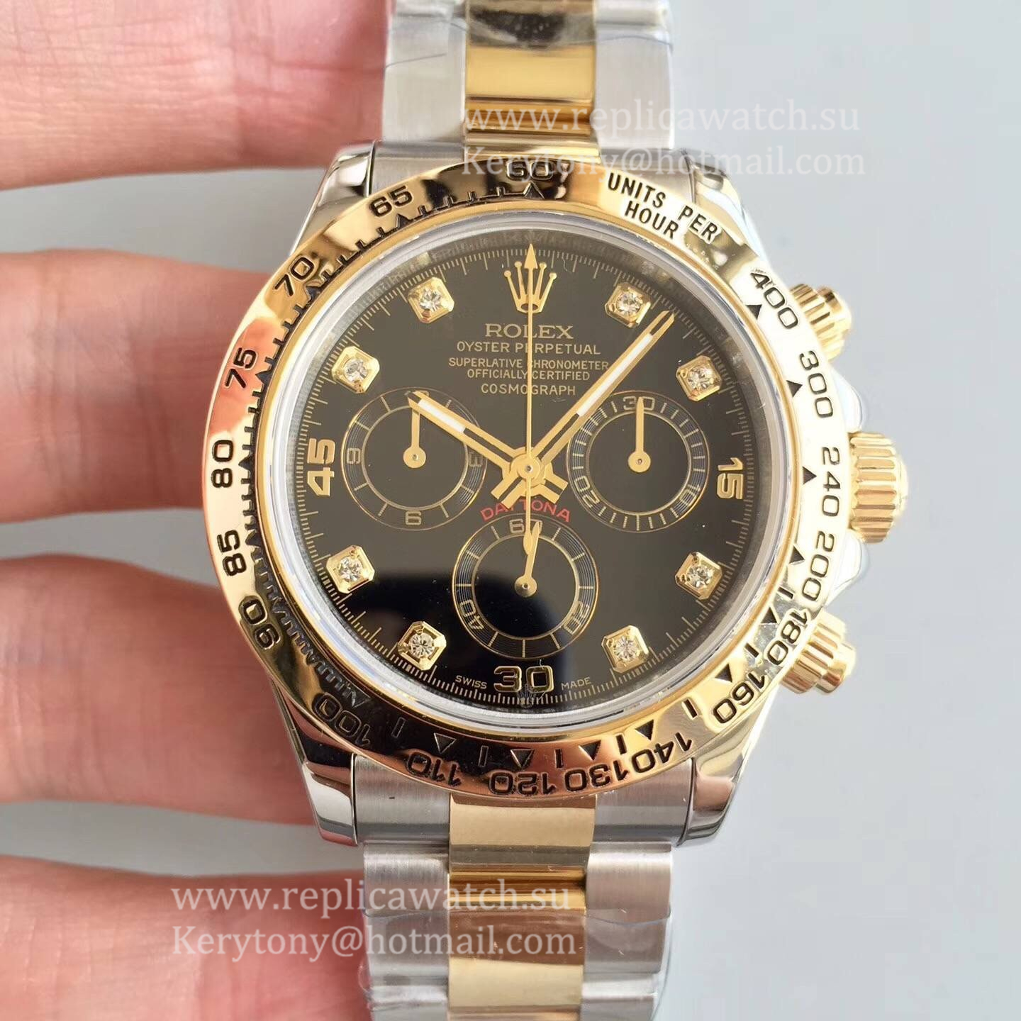 Fake R01ex Daytona  116503 3AF 18K Yellow Gold & SS 904L Black Dial 7750