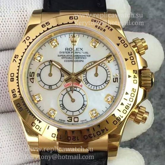 Perfect Replica R01ex Daytona  116518 JHF Yellow Gold D1am0nds & Pearl Dial 4130