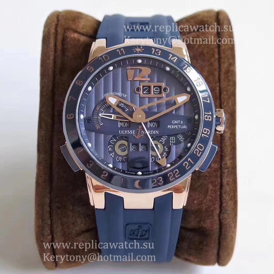 High Quality Ulysse Nardin El Toro GMT +/- Perpetual Calendar 326-00 TWAF Rose Gold Blue Dial UN-32
