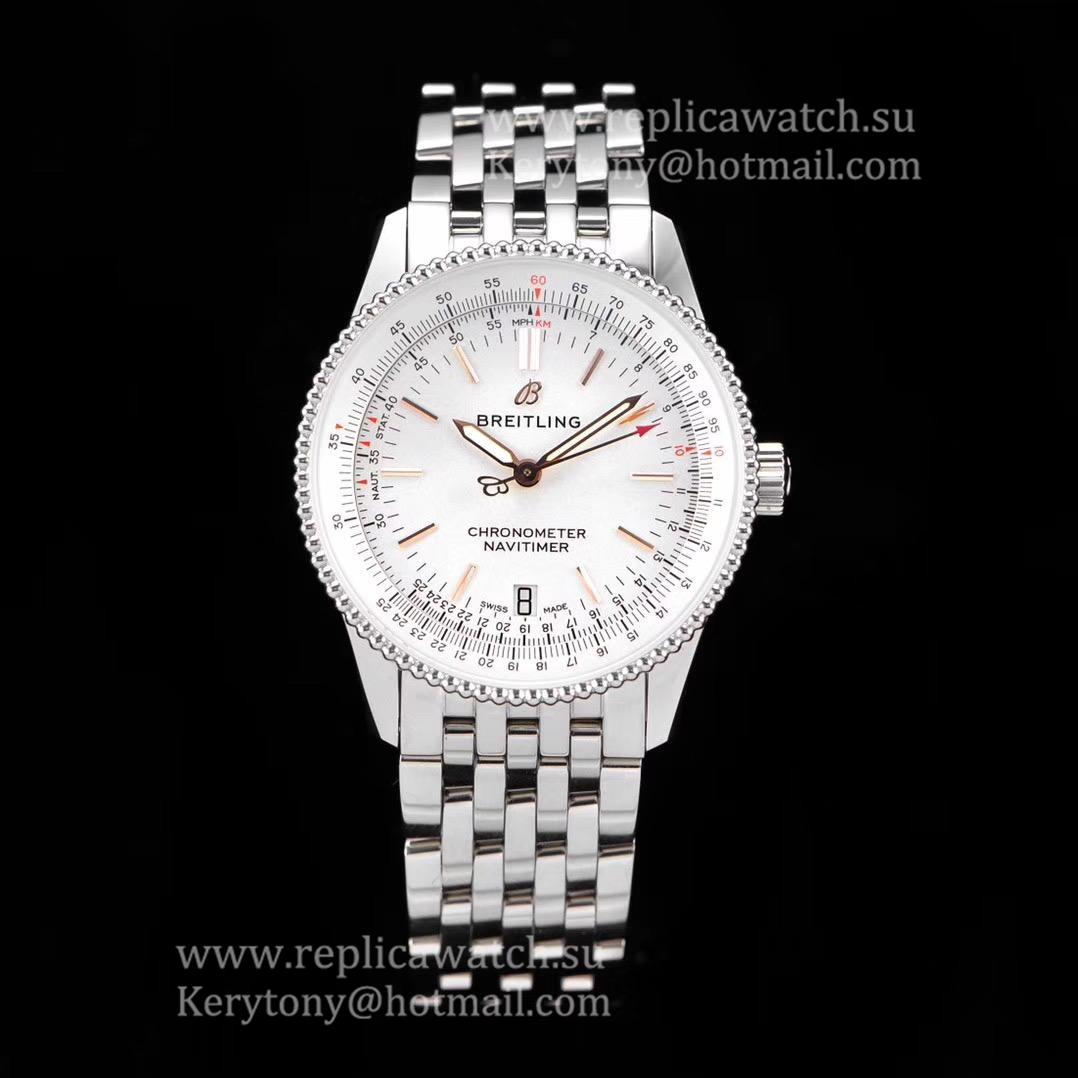Best Price Breitling Navitimer 1 Automatic 38mm KORF SS White Dial 2824 (Free Leather Strap)