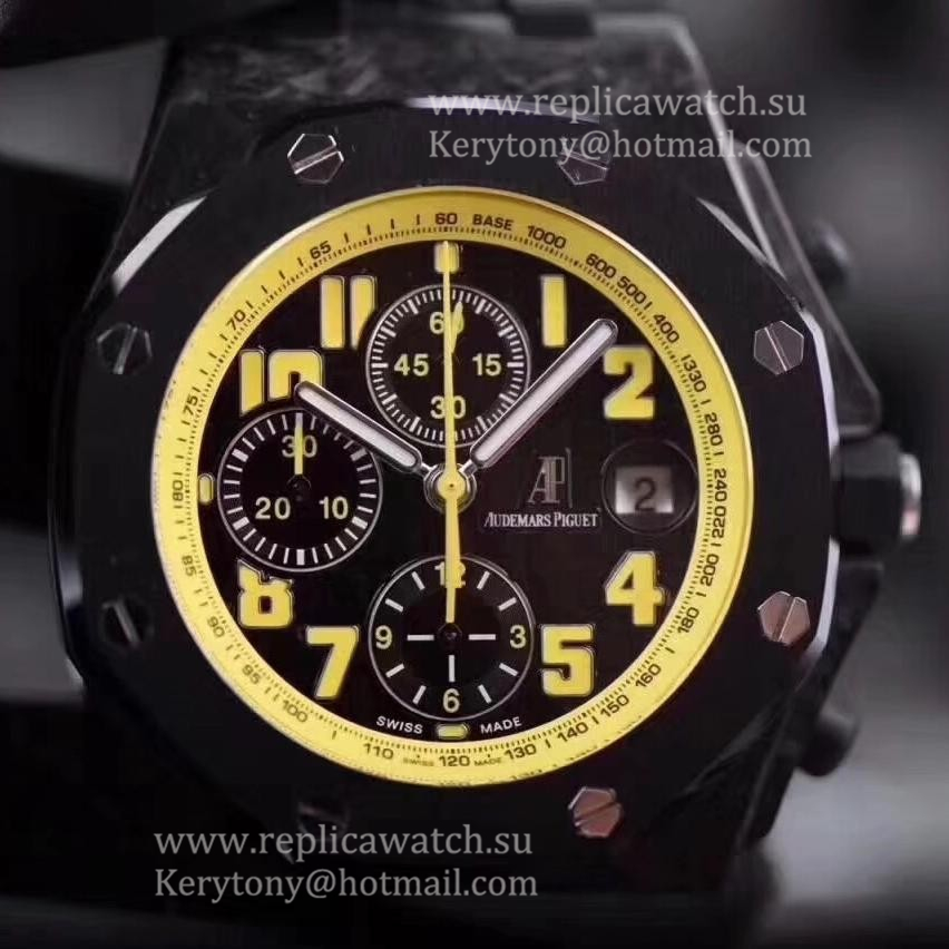 High Quality Audemars P1g*et Royal Oak Offshore Bumble Bee 26176FO.OO.D101CR.02 JF V2 Forged Carbon Black Dial 7750