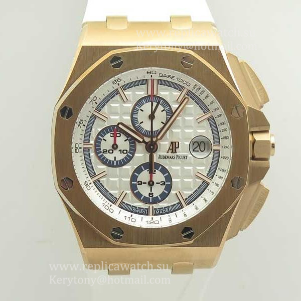 Fake Audemars P1g*et Royal Oak Offshore Chrono 2017 26408OR.OO.A010CA.01 JF V2 Rose Gold White Dial 3126