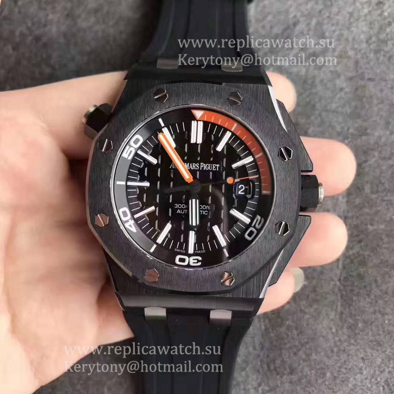 Fake Audemars P1g*et Royal Oak Offshore Diver 15707CE.OO.A002CA.01 Noob Factory Black Ceramic Black & Orange Dial 3120