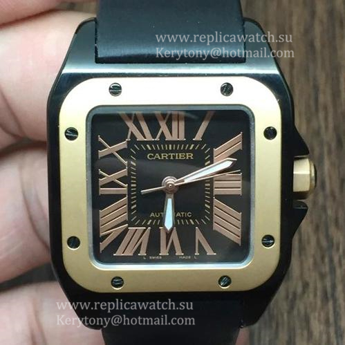 Fake Ca*t1er Santos 100 33mm PVD Black Dial  2836
