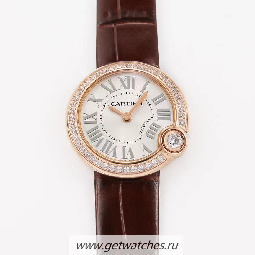 Perfect Replica Ca*t1er Ballon Blanc 30mm WGBL0005 V6F Rose Gold & D1am0nd Silver Dial Ronda Quartz