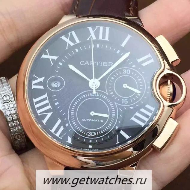 Replica Ca*t1er Ballon Bleu Chrono Rose Gold Black Dial 7750