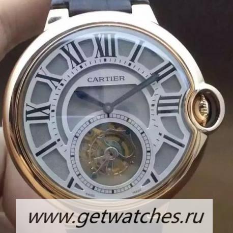 Perfect Replica Ca*t1er Ballon Bleu Tourbillon V6F Rose Gold Silver Dial Tourbillon
