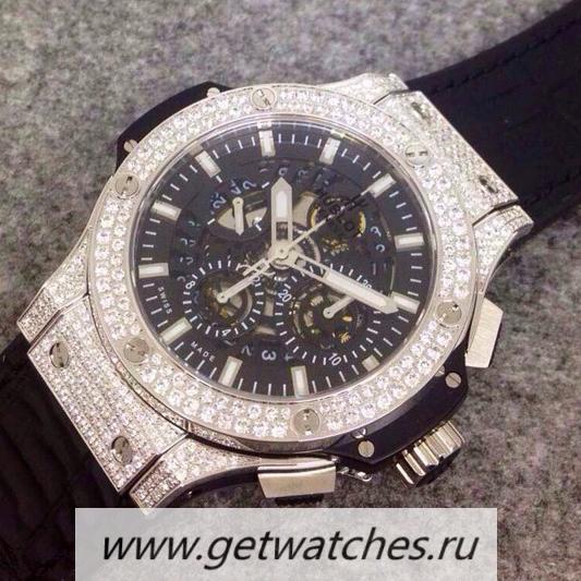 High Quality Hublot Big Bang Aero Bang D1am0nds & SS Skeleton & Black Dial 7750