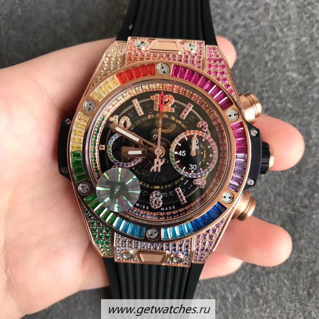 Perfect Replica Hublot Big Bang Unico Rainbow TAF Rose Gold & D1am0nd Skeleton Dial HUB1242