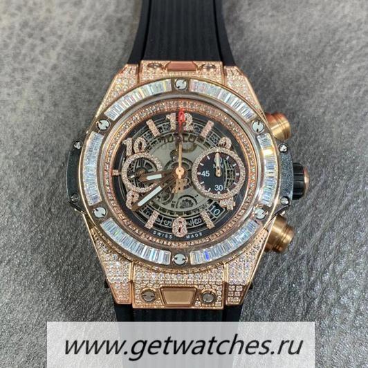 Copy Hublot Big Bang Unico TAF Rose Gold & D1am0nd Skeleton Dial HUB1242