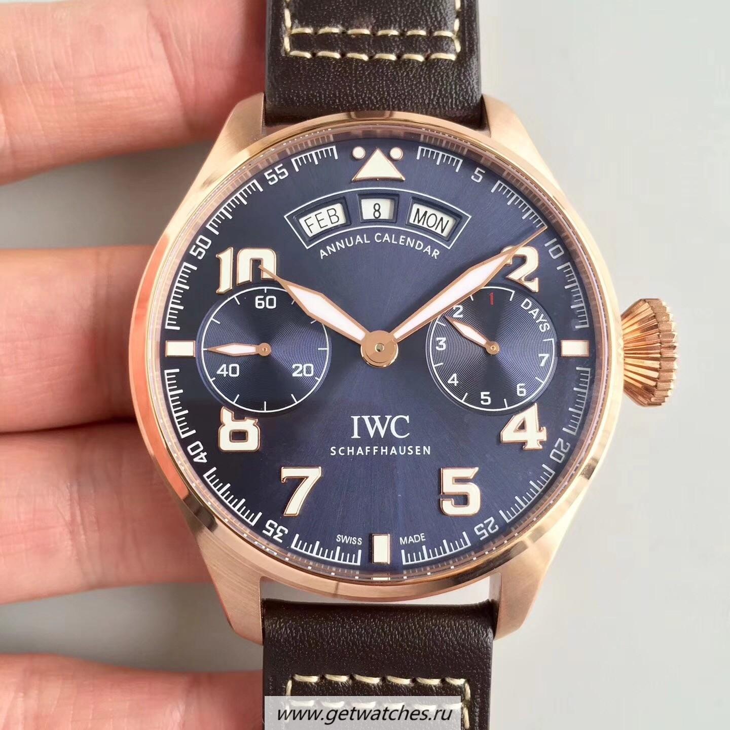 Fake IWC Big Pilot Annual Calendar Edition 150 Years IW502708 Noob Factory Rose Gold Blue Dial 52850