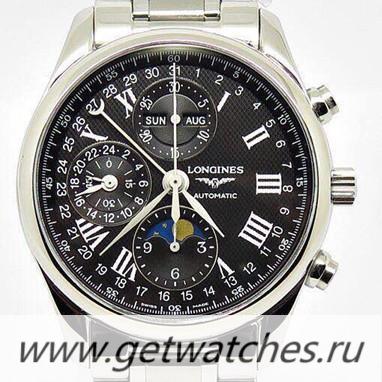 Fake Longines Conquest Classic Chrono Moonphase SS Black Dial 7751