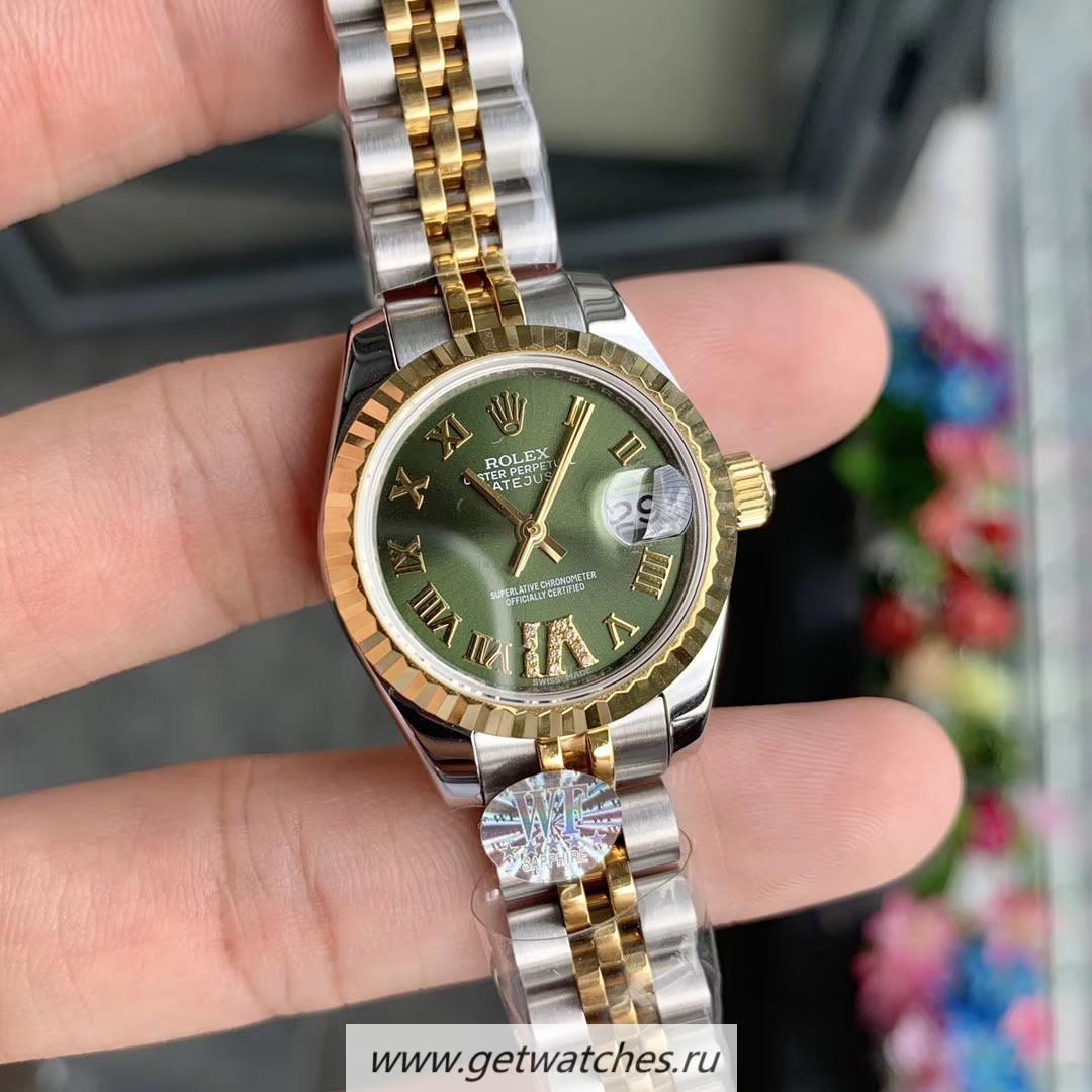 Fake R01ex Datejust 28mm 279173 Ladies WF SS & Yellow Gold Green Dial 2671