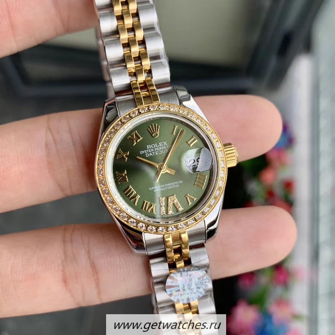 Perfect Replica R01ex Datejust 28mm 279383 RBR Ladies WF SS & Yellow Gold Green Dial 2671