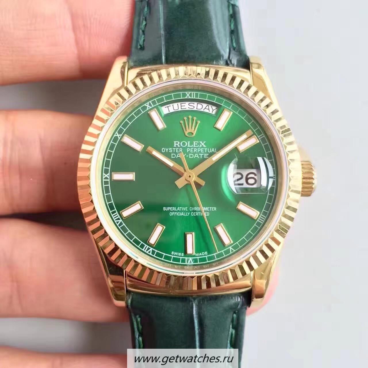 Replica R01ex Day-Date 118138 36mm Noob Factory V5 Yellow Gold Green Dial 2836