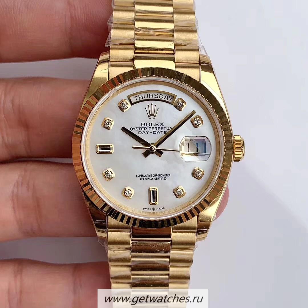 NEW Replica R01ex Day-Date 36 128238 EWF Yellow Gold MOP Dial 3255