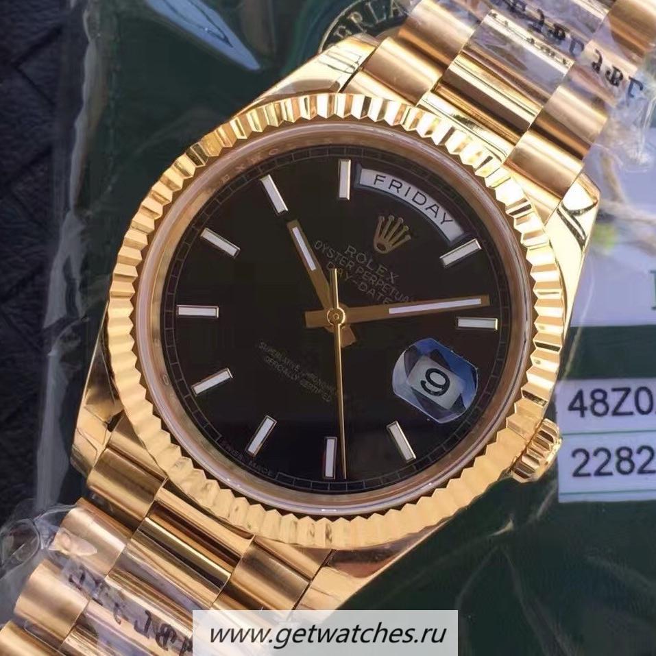 Replica R01ex Day-Date 40 228235 2018 EWF Yellow Gold Black Diagonal Dial 3255