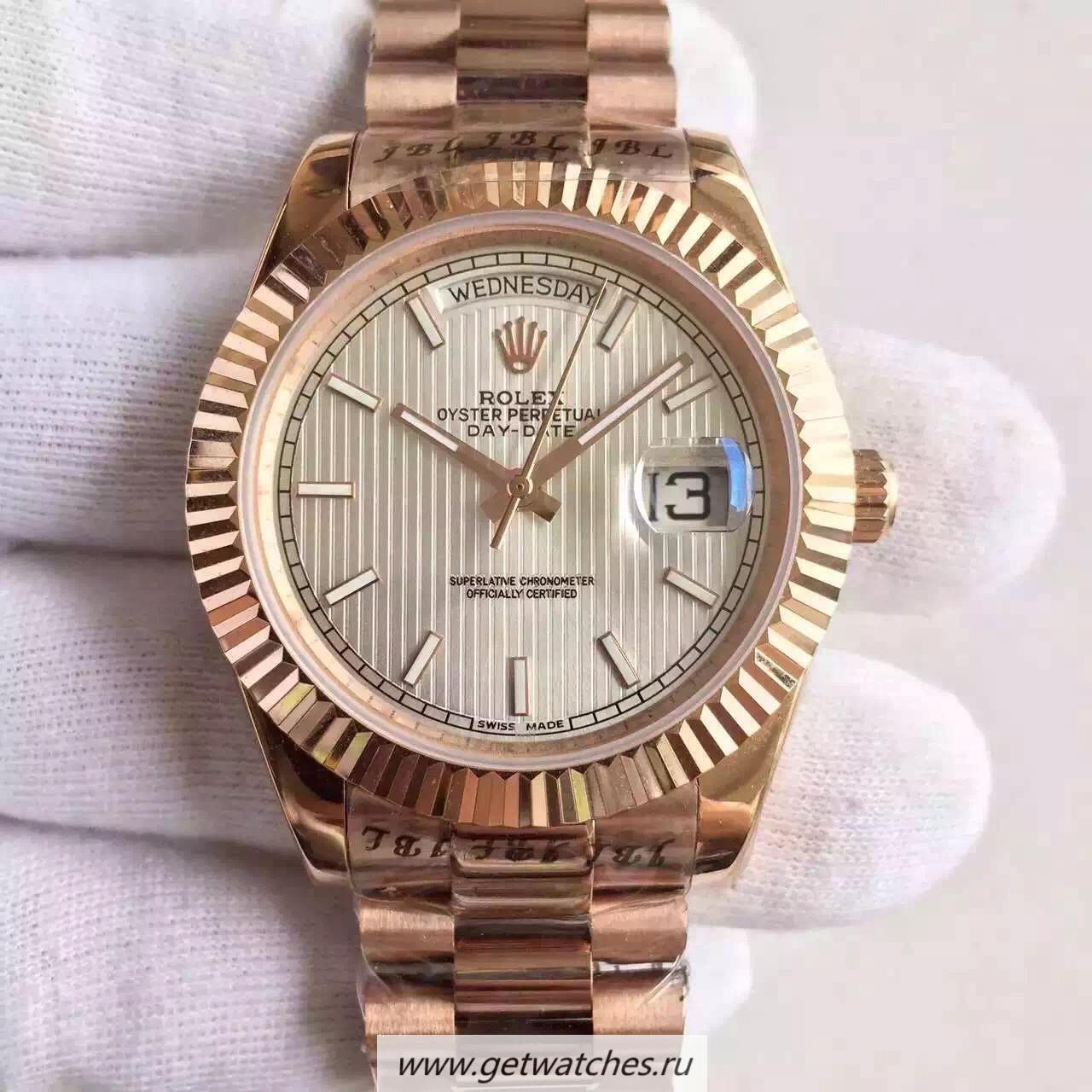 High Quality R01ex Day-Date 40 228235 40mm KWF Rose Gold Silver Stripe Dial 3255
