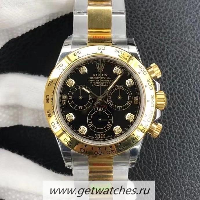 Fake R01ex Daytona 116503 Noob Factory V3 Yellow Gold & SS 904L Black Dial 4130