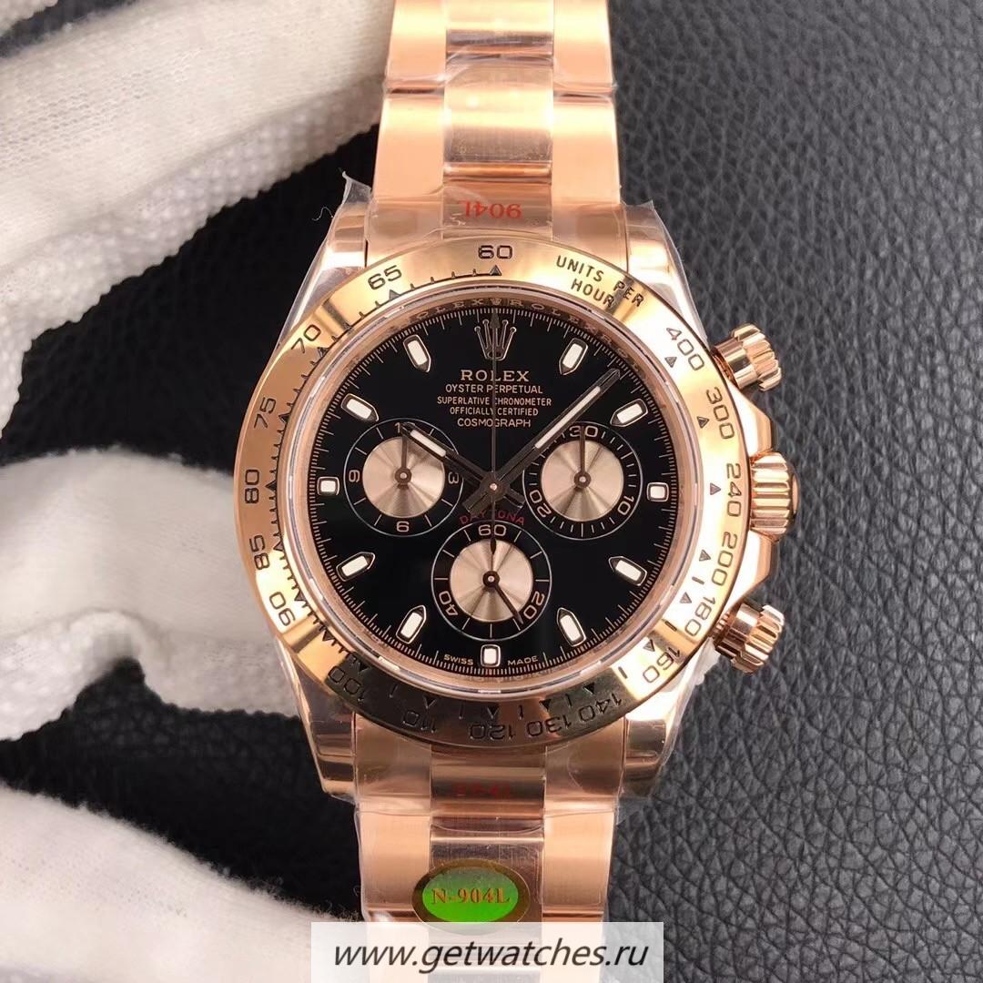 Perfect Replica R01ex Daytona 116505 Noob Factory V4 Rose Gold Plated SS 904L Black Dial 4130