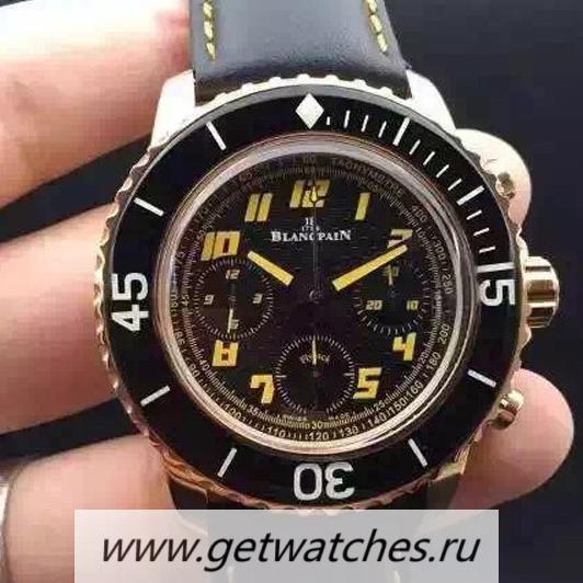 NEW Replica Blancpain Fifty Fathoms Flyback Rose Gold Black Dial 7750