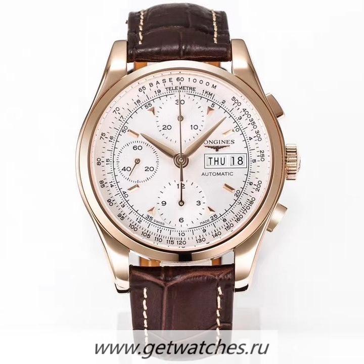 Copy Longines Heritage Chrono ACF Rose Gold White Dial 7750