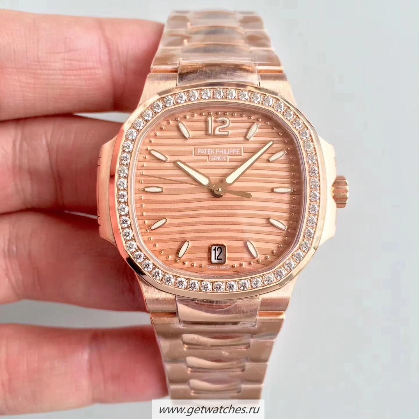 Copy Pat*k Phi1i*pe Ladies Nautilus 7118/1200R PF Rose Gold & D1am0nds Rose Gold Dial 324SC