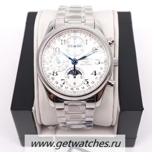 Fake Longines Master Collection Moonphase Chrono GLF SS White Dial 7751