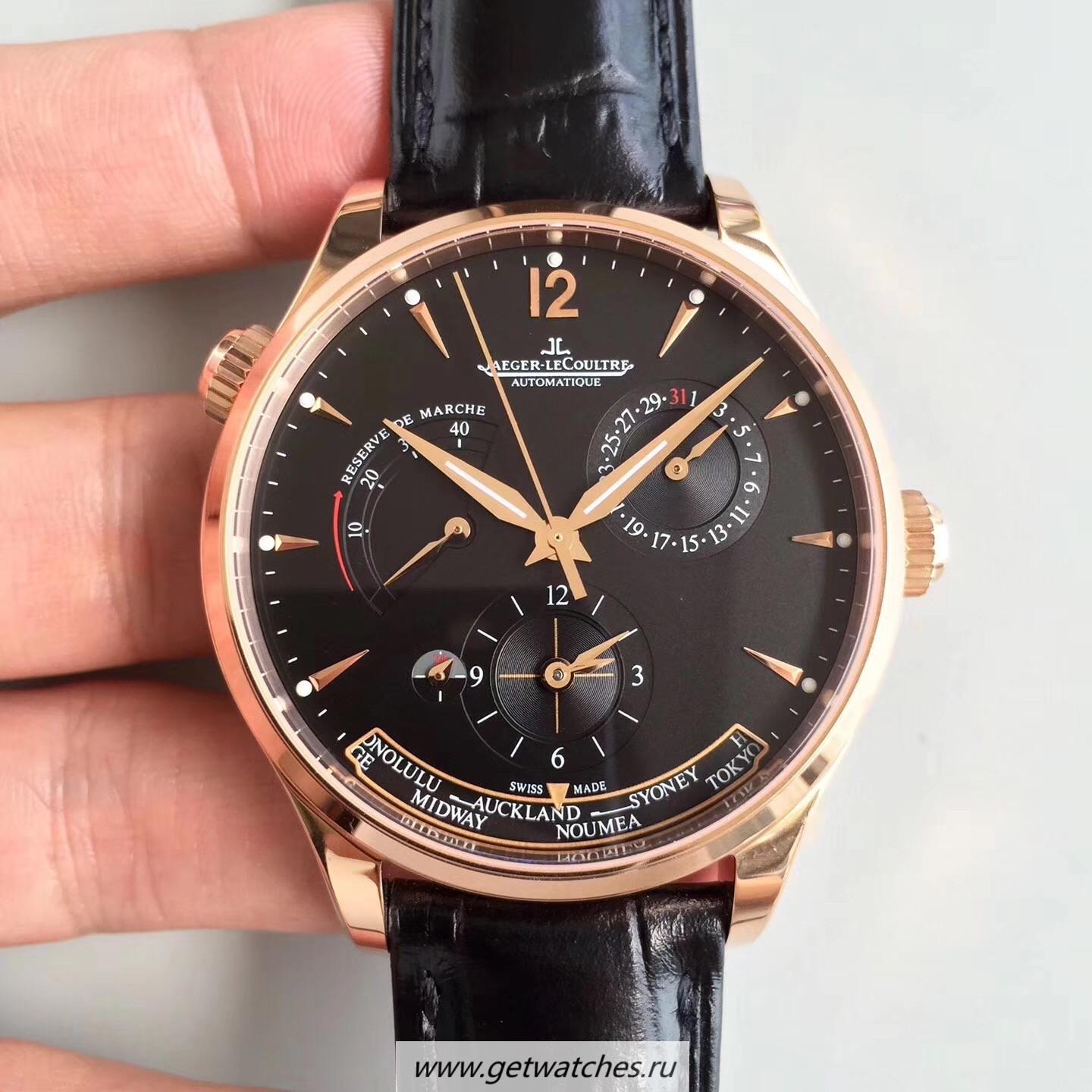 NEW Replica Jaeger-LeCoultre Master Geographic Gold 1422521 BF Rose Gold Black Dial Caliber 939A/1