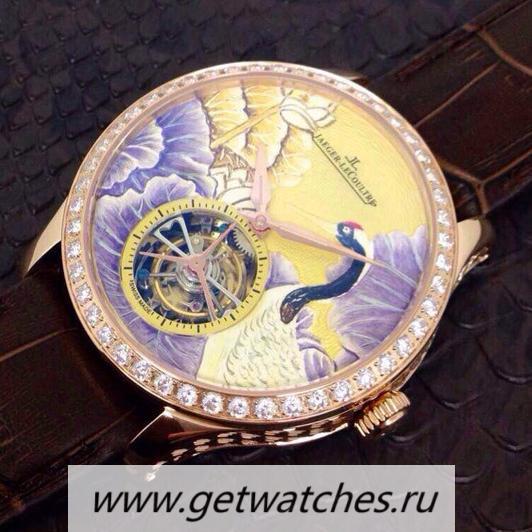 Replica Jaeger-LeCoultre Master Grand Tourbillon Enamel Crane Noob Factory Rose Gold & D1am0nds Porcelain Dial Tourbillon
