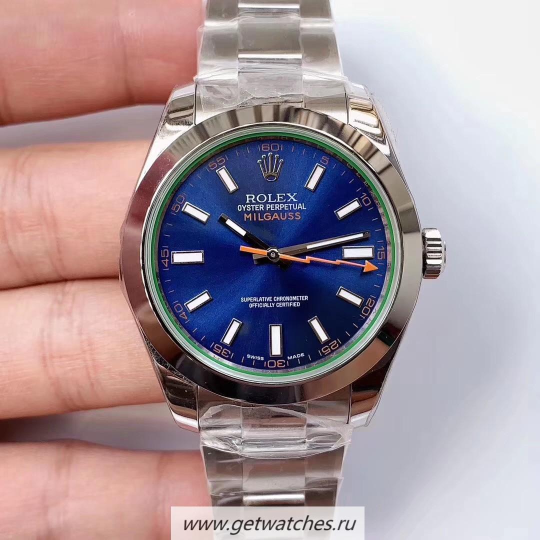 Fake R01ex Milgauss 116400 GV Noob Factory SS Blue Dial 2836