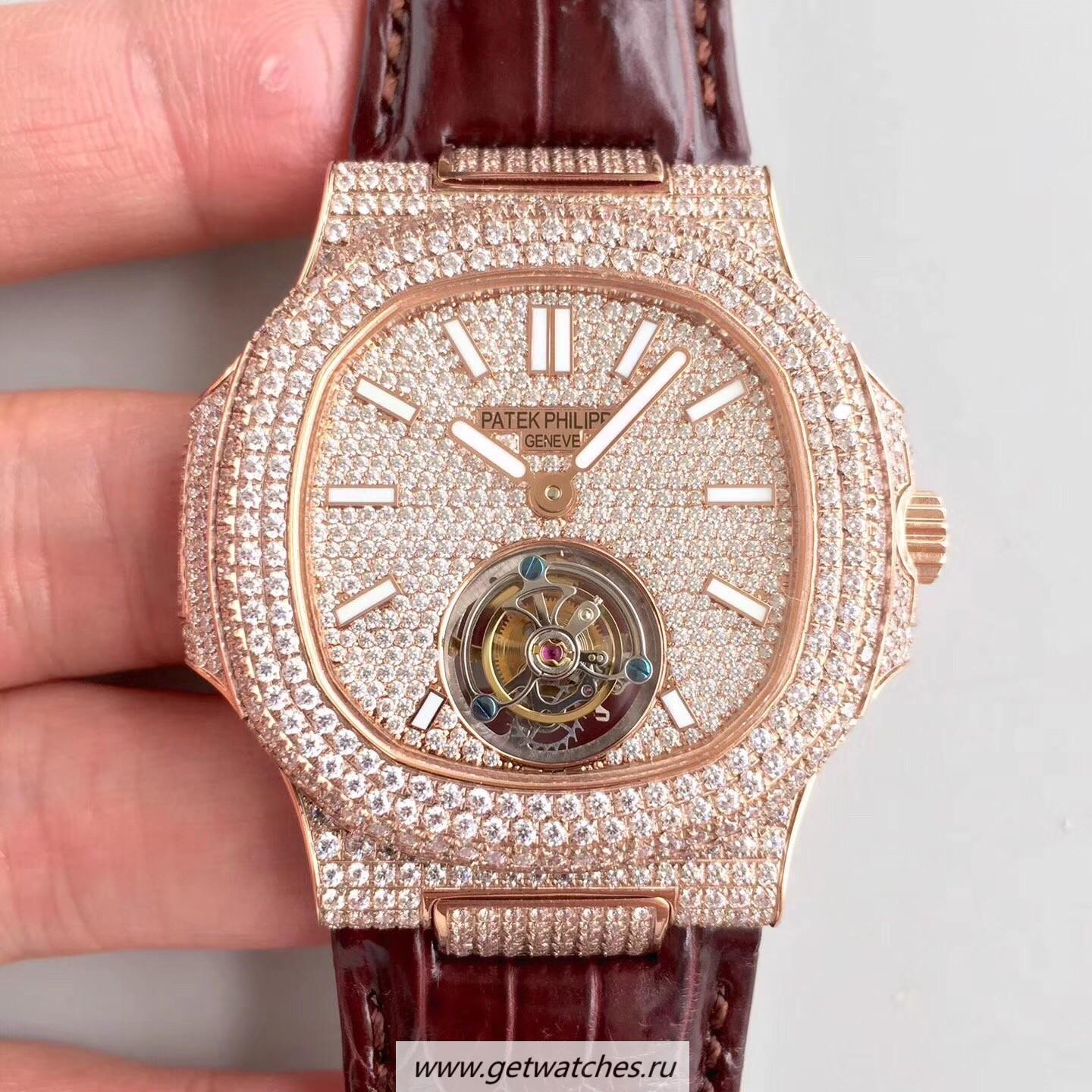 NEW Replica Pat*k Phi1i*pe Nautilus Jumbo 5711 R8F Rose Gold & D1am0nds D1am0nd Dial Tourbillon