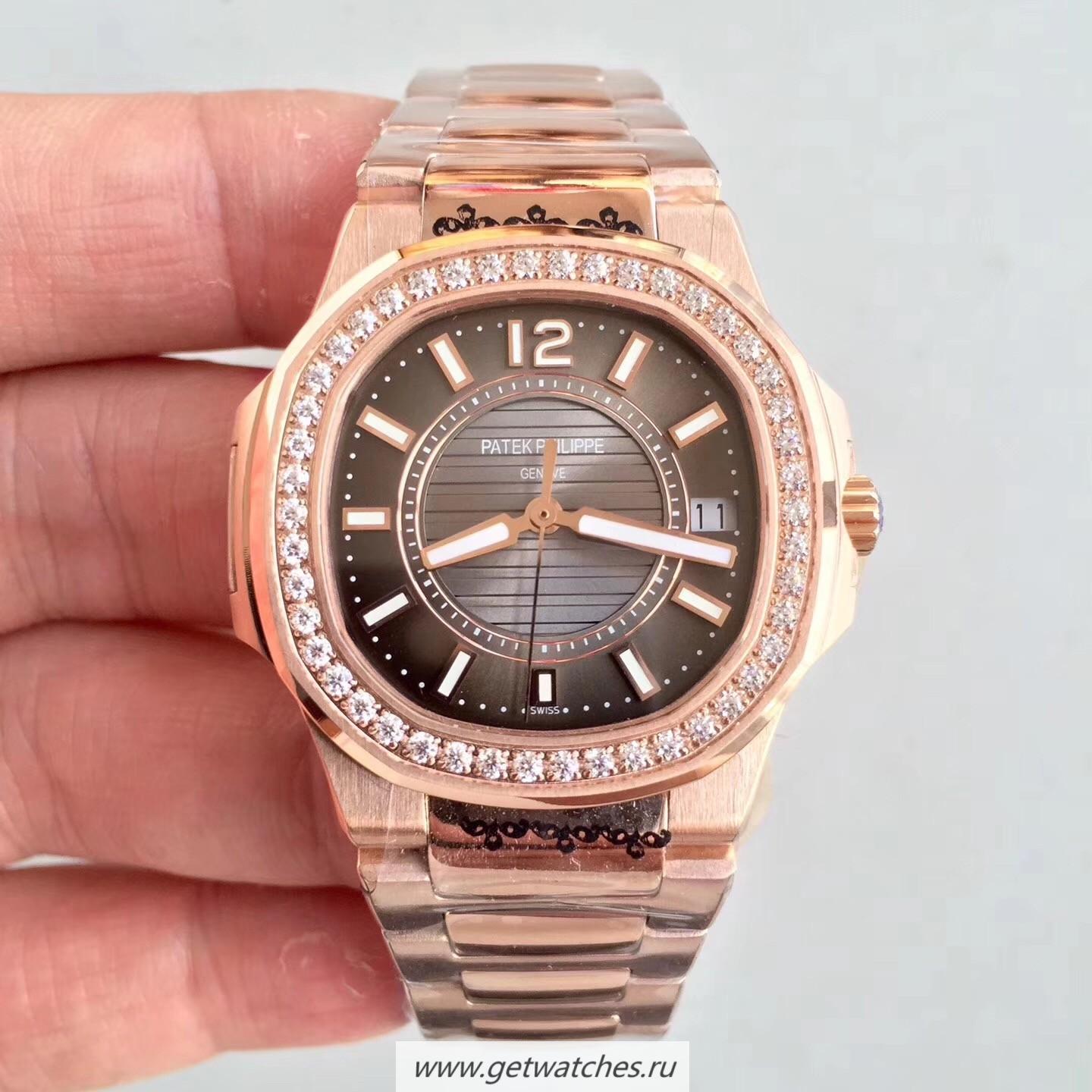 Fake Pat*k Phi1i*pe Nautilus Ladies 7010/1R-010 JJF Rose Gold & D1am0nds Brown Dial Quartz E23-250 S C