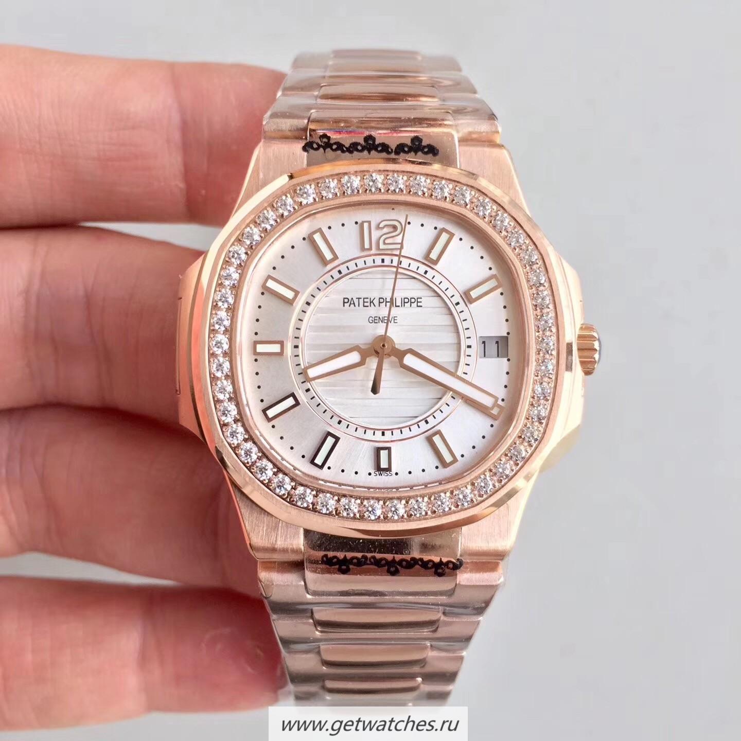 Perfect Replica Pat*k Phi1i*pe Nautilus Ladies 7010/1R-011 JJF Rose Gold & D1am0nds Silver Dial Quartz E23-250 S C