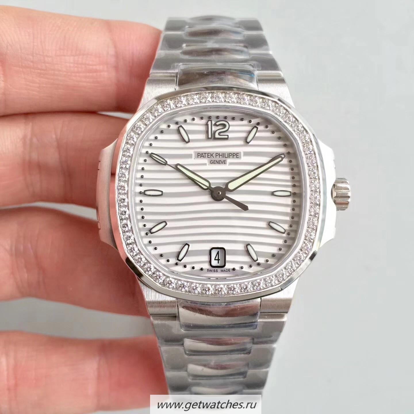 Copy Pat*k Phi1i*pe Nautilus Ladies 7018/1A-001 PF SS & D1am0nds White Dial 324 S C