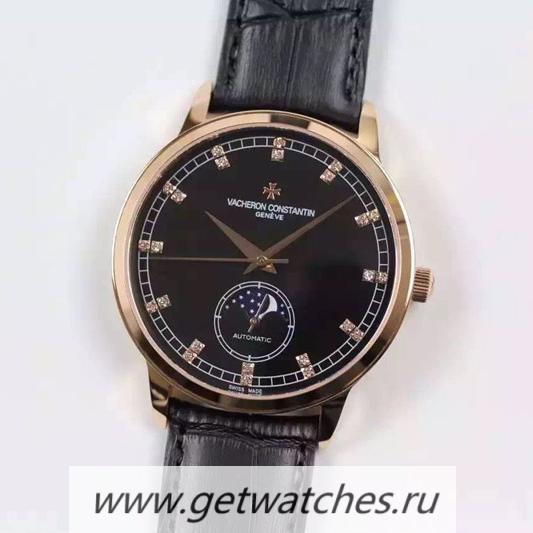 NEW Replica Vacheron C0nstan1n Patrimony 81180 Rose Gold D1am0nds & Black Dial 2450SC