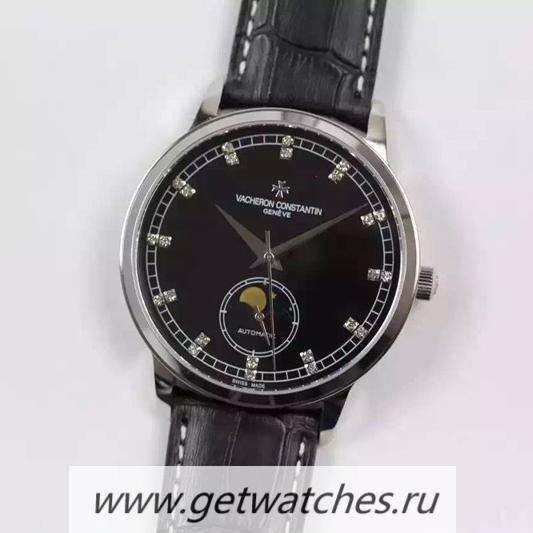 Fake Vacheron C0nstan1n Patrimony 81180 SS D1am0nds & Black Dial 2450SC