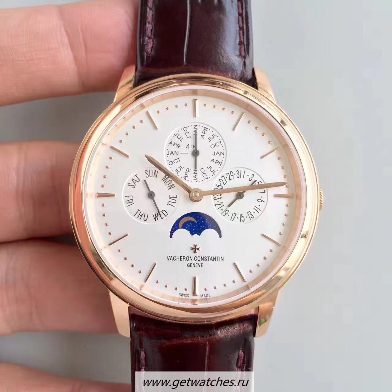 Perfect Replica Vacheron C0nstan1n Patrimony Perpetual Calendar 43175/000R-9687 BF Rose Gold White Dial 1120 QP