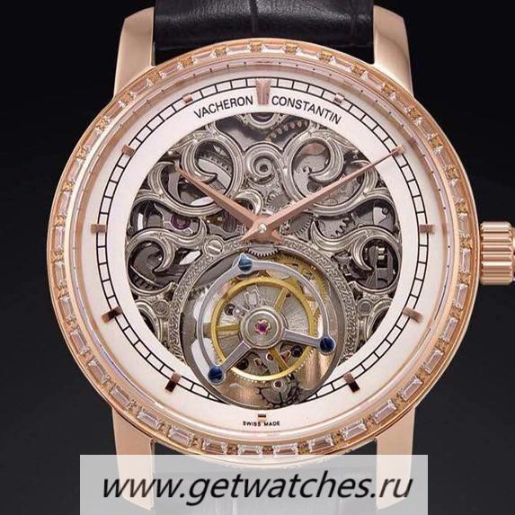 Shop Vacheron C0nstan1n Patrimony Tourbillon Rose Gold & D1am0nds Skeleton & White Dial Tourbillon