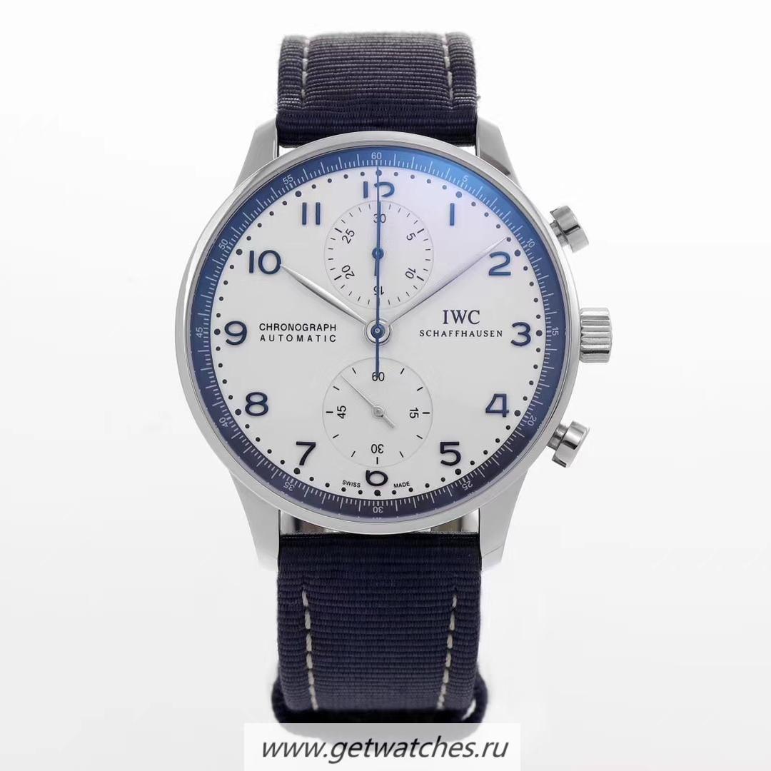 Copy IWC Portugieser Chrono Bucherer IW371492 YLF SS White & Blue Dial 7750
