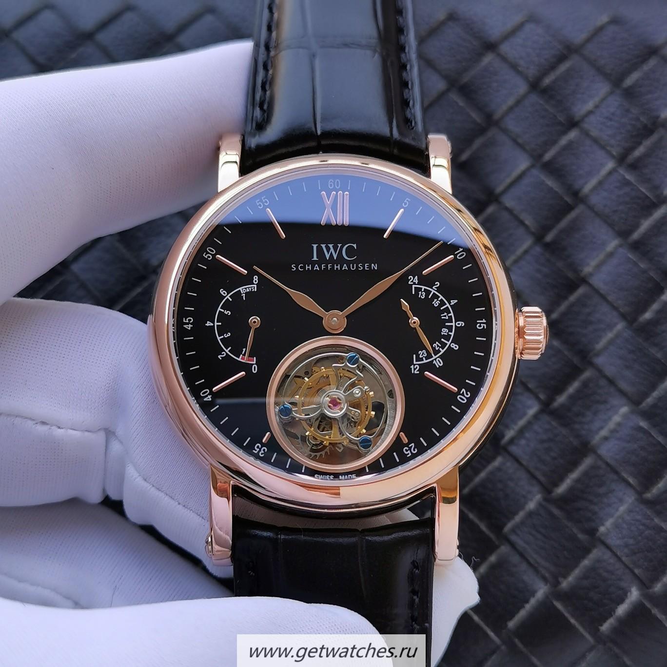 Perfect Replica IWC Portugieser Tourbillon Power Reserve Noob Factory Rose Gold Black Dial Tourbillon