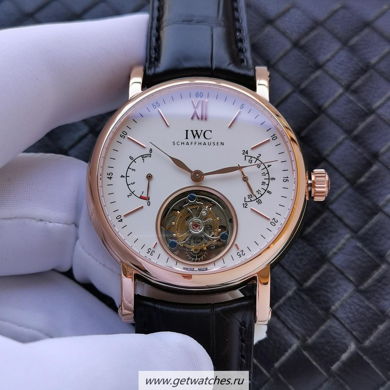 Copy IWC Portugieser Tourbillon Power Reserve Noob Factory Rose Gold White Dial Tourbillon