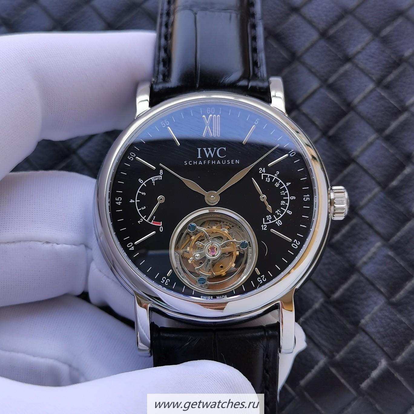Replica IWC Portugieser Tourbillon Power Reserve Noob Factory SS Black Dial Tourbillon
