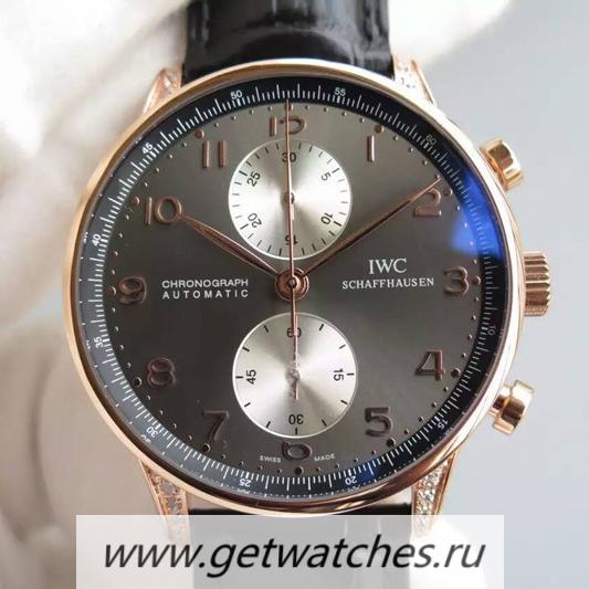 Shop IWC Portuguese Chrono Rose Gold & D1am0nds Gray & Silver Dial 7750