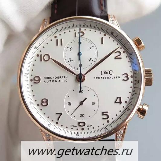 Copy IWC Portuguese Chrono Rose Gold & D1am0nds White Dial 7750