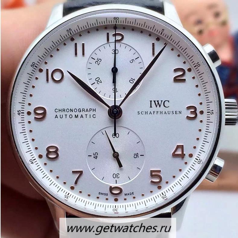 Replica IWC Portuguese IW371401 Chrono SS White Dial Rose Gold Markers 89000